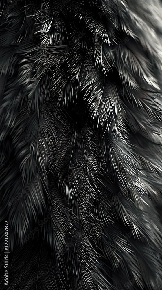 Poster dramatic black and white macro photograph of delicate feathers creating an abstract pattern with sof