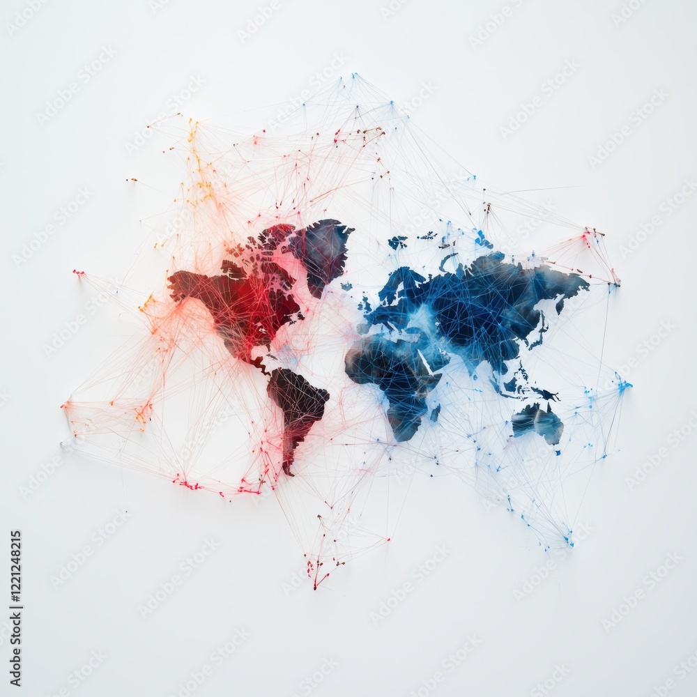 Poster global network connectivity visualized remote work metaphor digital world map gigapixel art modern w