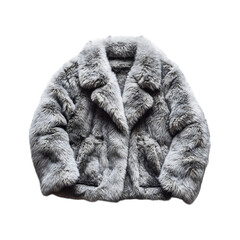 Cozy Faux Fur Jacket in Light Grey Isolated on Transparent Background
