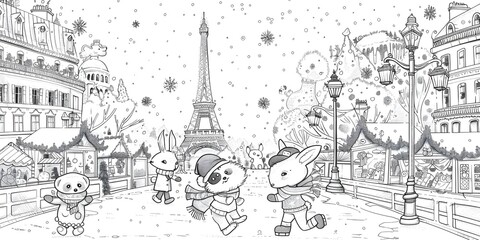 Tower Drawing in Black and White Cartoon Style Illustration