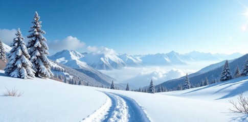Vast, snow-covered landscape; clear winter sky , ice, cold