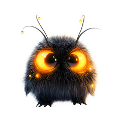 Fluffy 3D Cartoon Character with Glowing Antennas Isolated on Transparent Background