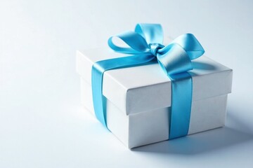 Obraz premium Gift box adorned with icy blue ribbon on white background, frosty, gift, box