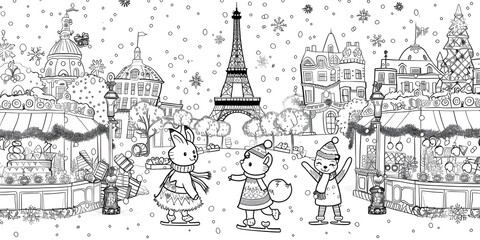 Cartoon Style Tower in Black and White Sketch Art