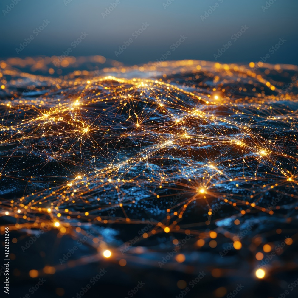 Poster interconnected network of corporate teamwork digital landscape gigapixel visualization high-tech env
