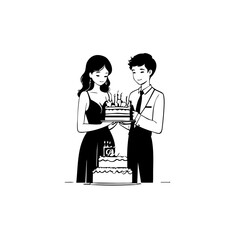 Silhouette Of Bride and Groom Cutting a Wedding Cake