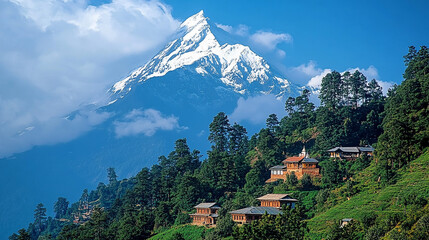 Majestic Snow-Capped Mountain at Sunrise &ndash; Scenic Landscape.