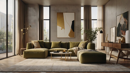 Modern scandinavian style living room interior ,Luxurious elegant living room design