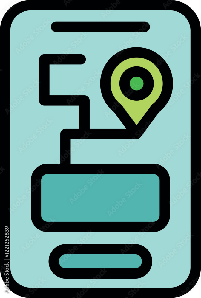 Poster gps navigation app displaying location pin and route on smartphone screen, simplifying travel and co