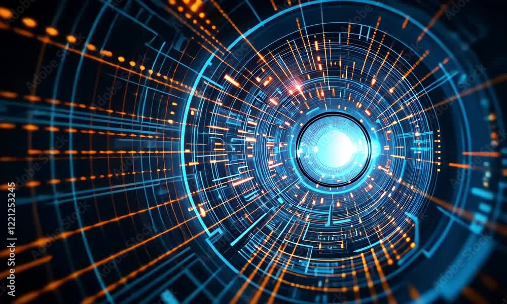 Poster digital vortex showcasing advanced technology in a vibrant, illuminated circuit environment