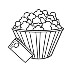 Girl and Groovy: Bold and Easy Coloring Page, Line art, Balck and white Image, Drawing, food popcorn Coloring page