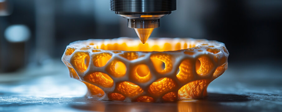 Advanced 3d printing machine creating honeycomb structure with precision and detail