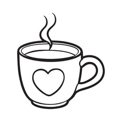 Girl and Groovy: Bold and Easy Coloring Page, Line art, Balck and white Image, Drawing, coffee cup Coloring page