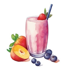 watercolors A refreshing fruit smoothie in a glass illustration