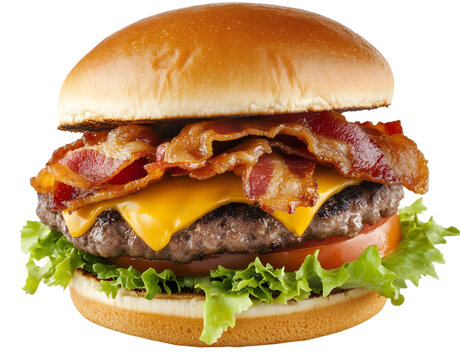 hamburger with bacon, lettuce, and tomato
