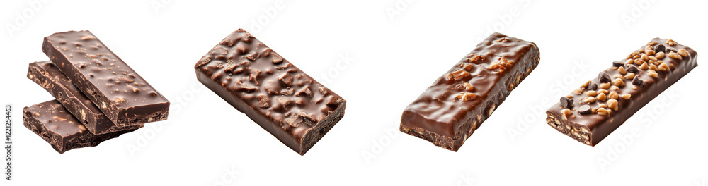 Poster an assortment of chocolate bars with various nuts and chocolate chips, displayed against a black bac