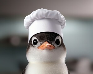 Fototapeta premium A cute bird wearing a chef's hat, ready to cook amazing dishes with flair and creativity.