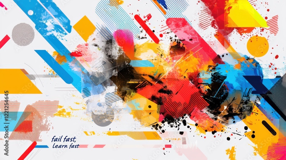 Poster dynamic abstract representation of fail fast concept digital art modern workspace vibrant environmen