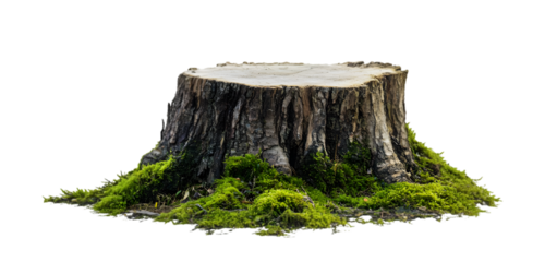 a tree stump with moss