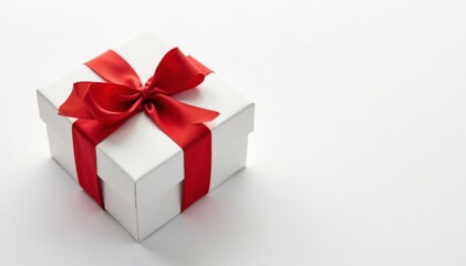 Obraz premium Gift box on a white background with a Christmas ribbon tied around it, christmas, holiday, gift box
