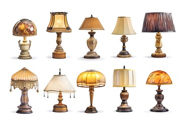Collection of old lamp set on isolate white background