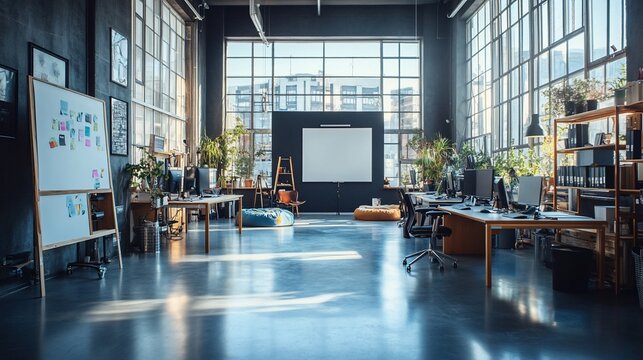 A modern open paln office with shared desks share