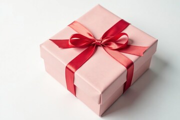 Obraz premium Gift box on a white background with a Christmas ribbon tied around it, gift box, wrapping paper, christmas