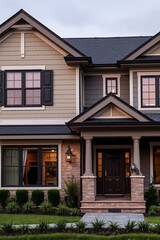Obraz premium Luxury Home Exterior: Modern Brick and Stone House Design