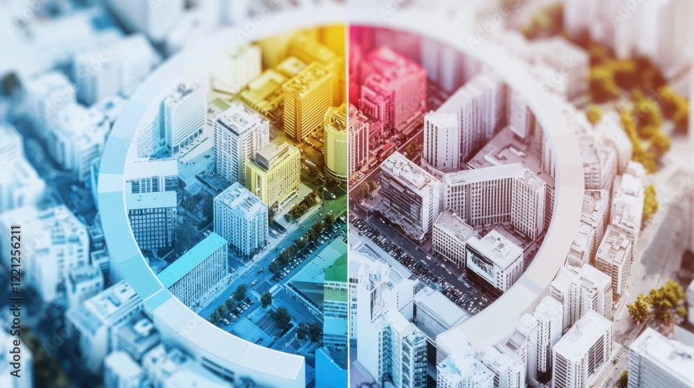 Poster customer segmentation analysis urban market infographic abstract visualization aerial view color-cod