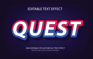 Fototapeta premium Quest editable text effect, 3D editable text template. 