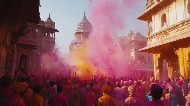 Multicolored powder dyes in a holi festival