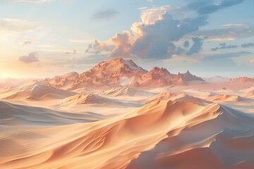 Naklejka premium A painting of a desert with a mountain in the background