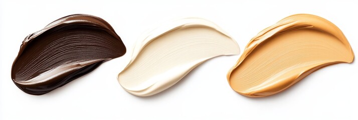 Foundation Shades Swatches: Dark, Light, and Medium - Three foundation shades displayed: dark, light, and medium. Perfect for makeup tutorials, product demonstrations