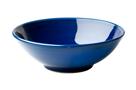 Elegant blue ceramic bowl for serving food isolated on transparent or white background