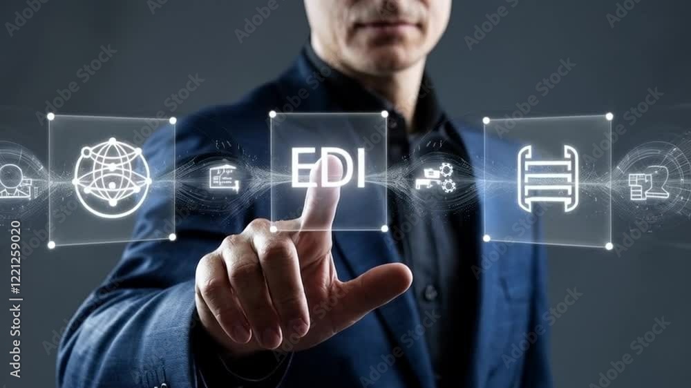 Poster global business data exchange: secure edi technology, digital information transfer, paperless workfl