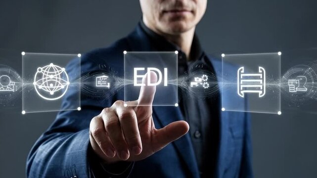 Global Business Data Exchange: Secure EDI Technology, Digital Information Transfer, Paperless Workflow, Electronic Data Interchange Concept.          