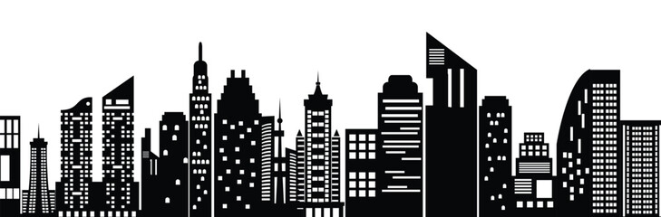 Silhouette of a Cityscape, Horizontal skyline in vector art.