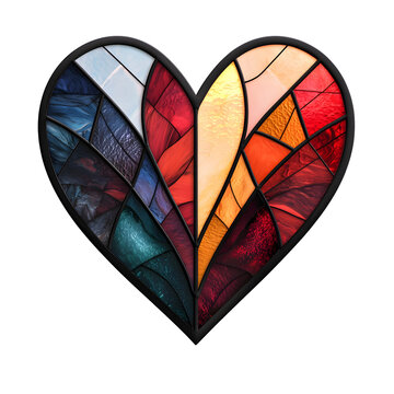 Colorful Stained Glass Heart Design with Vibrant Patterns and Textures