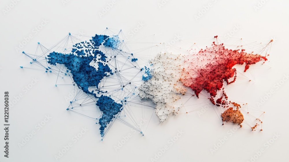 Aufkleber global workforce interconnectedness across continents digital artwork abstract representation modern