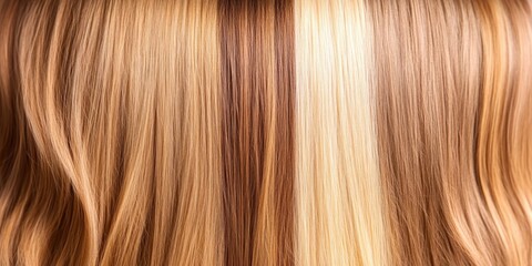 Fototapeta premium Close-up view of long blonde and brown hair strands with varied shades