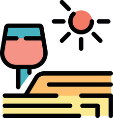 Rose wine glass standing on sand under a shining sun, perfect icon for summer beach holidays