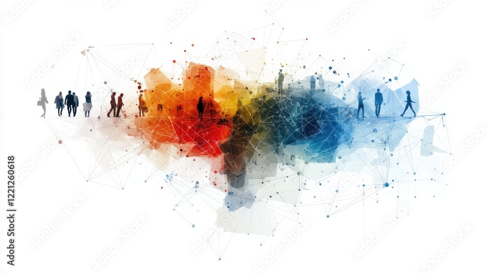 Poster customer segmentation analysis abstract visualization of market division using color-coded segments 