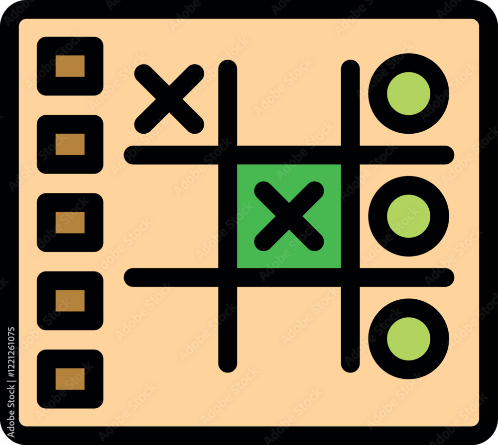 Poster simple tic tac toe game board with xs and os, illustrating a winning move in the classic strategy ga