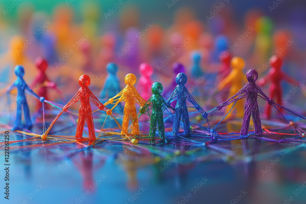 Poster Colorful paper figures in a circle representing unity and diversity in a creative and playful setting for educational or decorative purposes