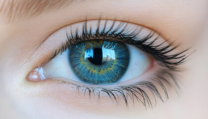 Obraz premium Future concept of a woman with an eye panel enhanced by cyber technology