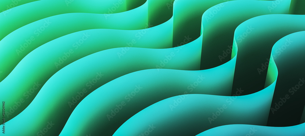 Fototapete abstract green wave patterns on a gradient background. 3d rendering