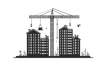 Obraz premium Comprehensive Construction Icon Set Featuring Essential Building Elements and Machinery