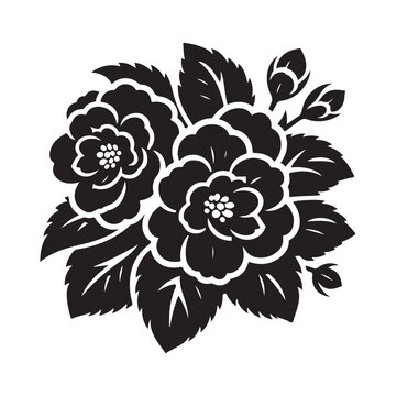 black floral design with leaves and buds clip art preview