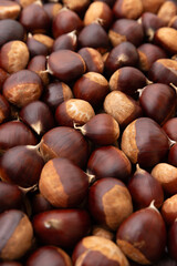 Close up of chestnuts on the market