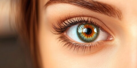 Obraz premium Close-up of human eye with green and brown iris detail